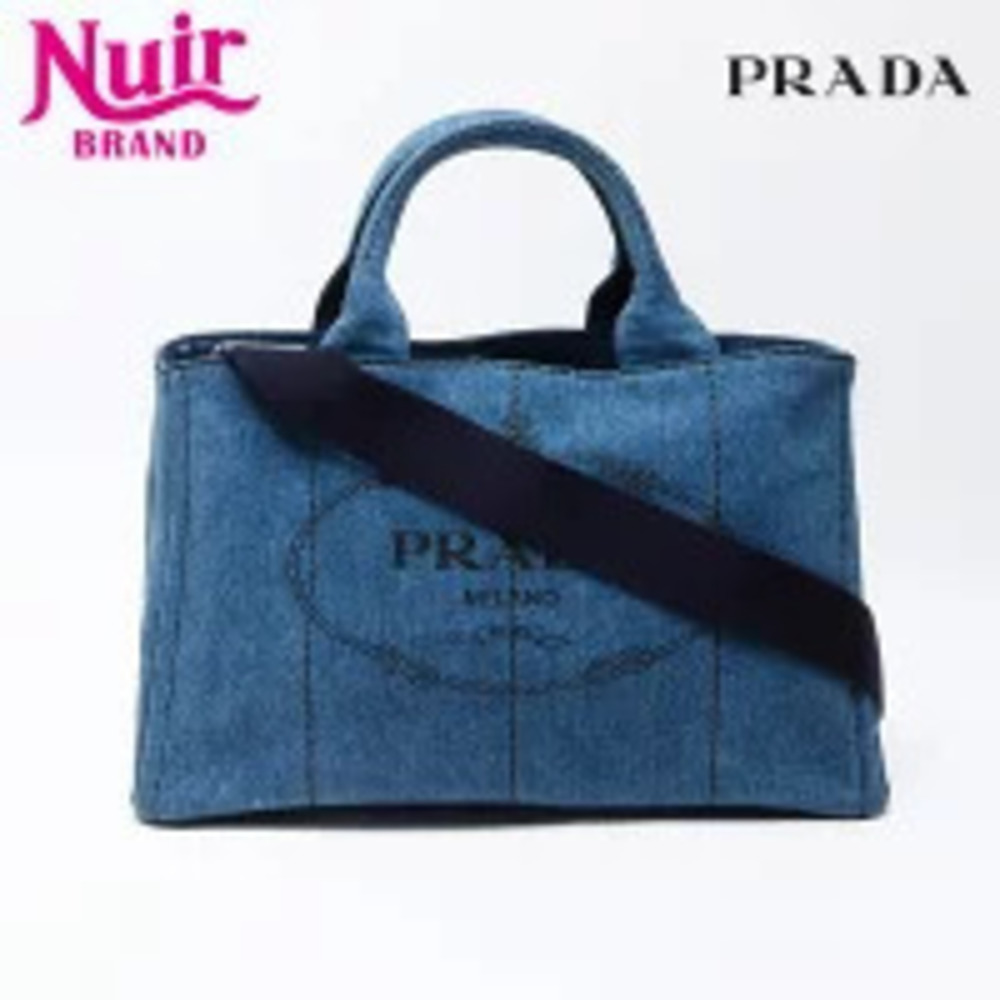 Prada Canapa Denim Tote Bag Navy Blue